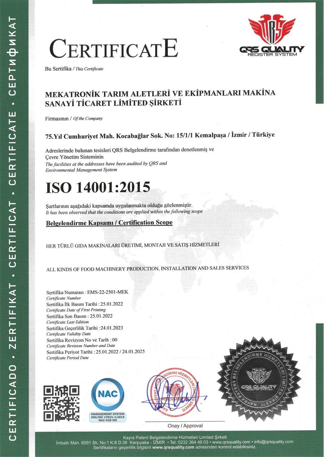 Copia escaneada del certificado ISO 14001