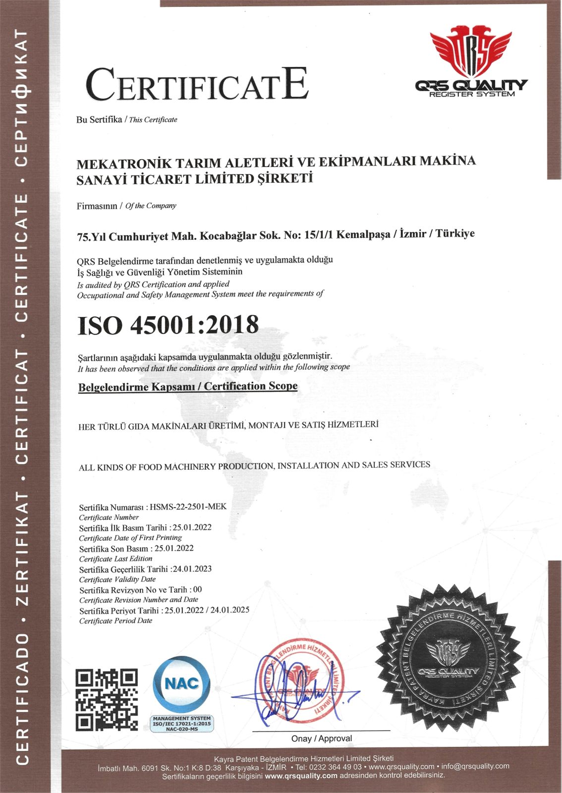 Copia escaneada del certificado ISO 45001