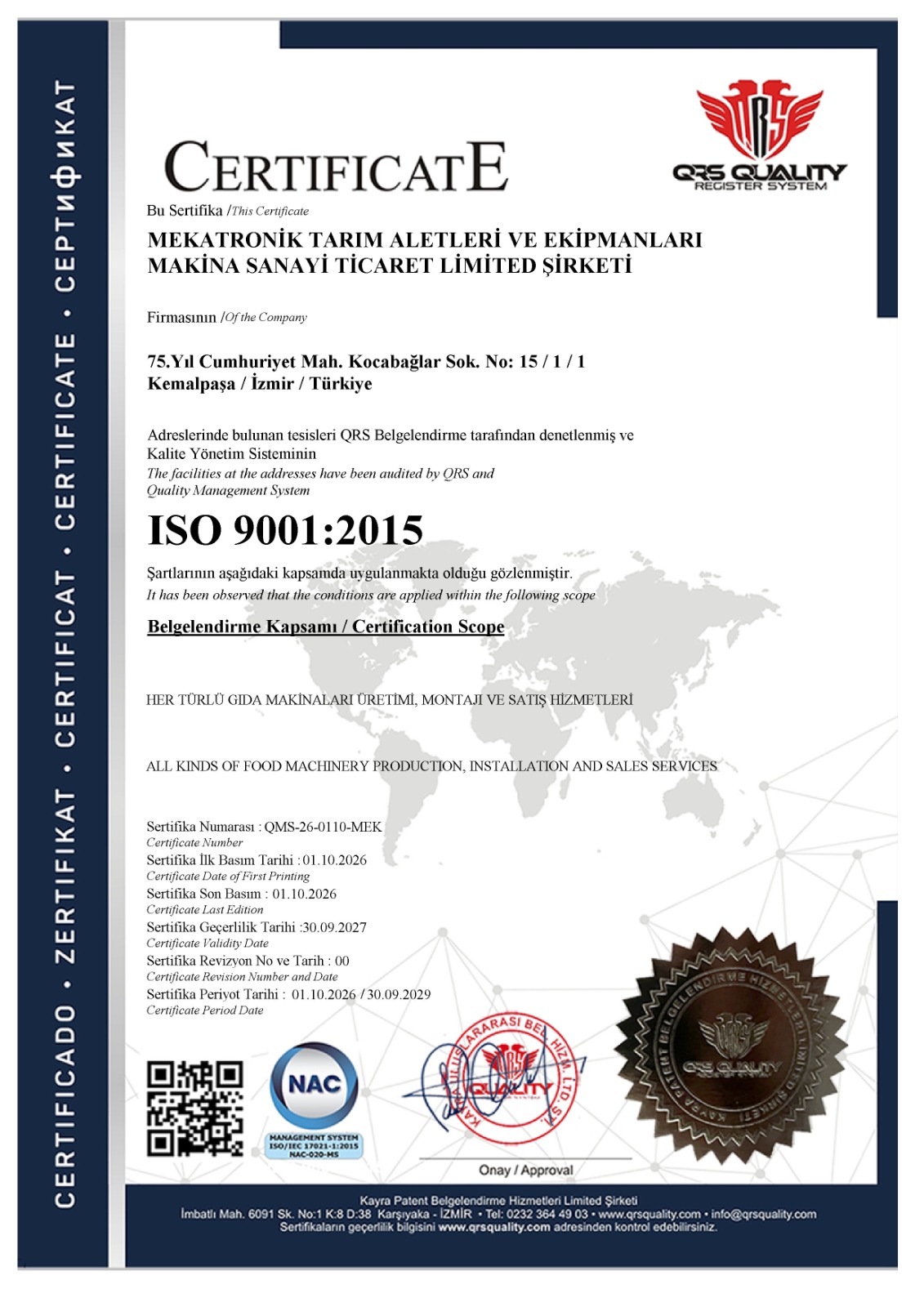 Copia escaneada del certificado ISO 9001:2015